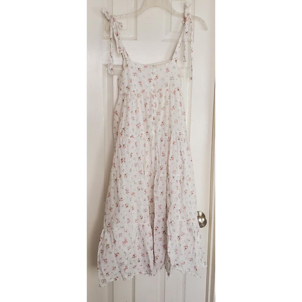 Storia Floral Tiered Midi Dress Womens Small White Excellent Tie Shoulder - Picture 5 of 9